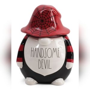 Rae Dunn HANDSOME DEVIL Gnome Cookie Candy Large Jar with Lid HALLOWEEN NEW 2022